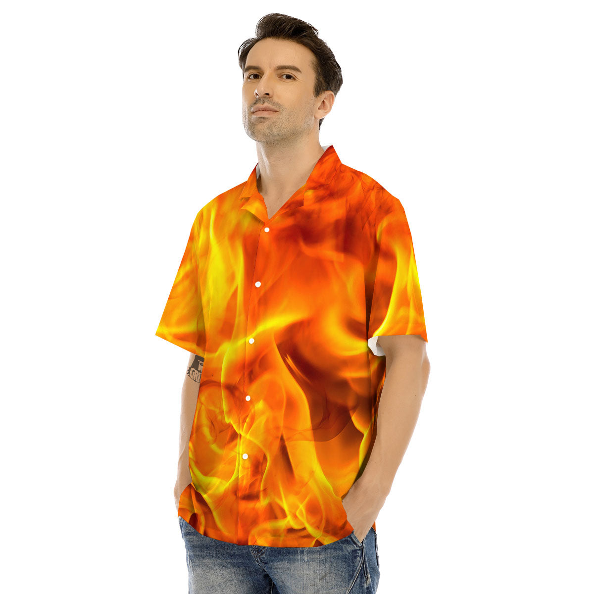 Burning Fire Flame Print Men's Hawaiian Shirt-grizzshop