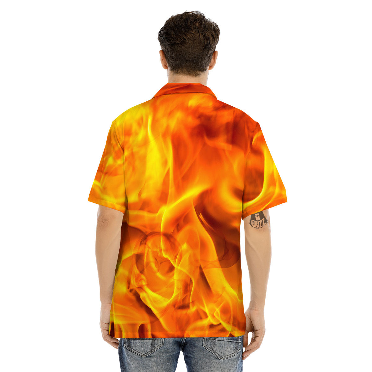 Burning Fire Flame Print Men's Hawaiian Shirt-grizzshop