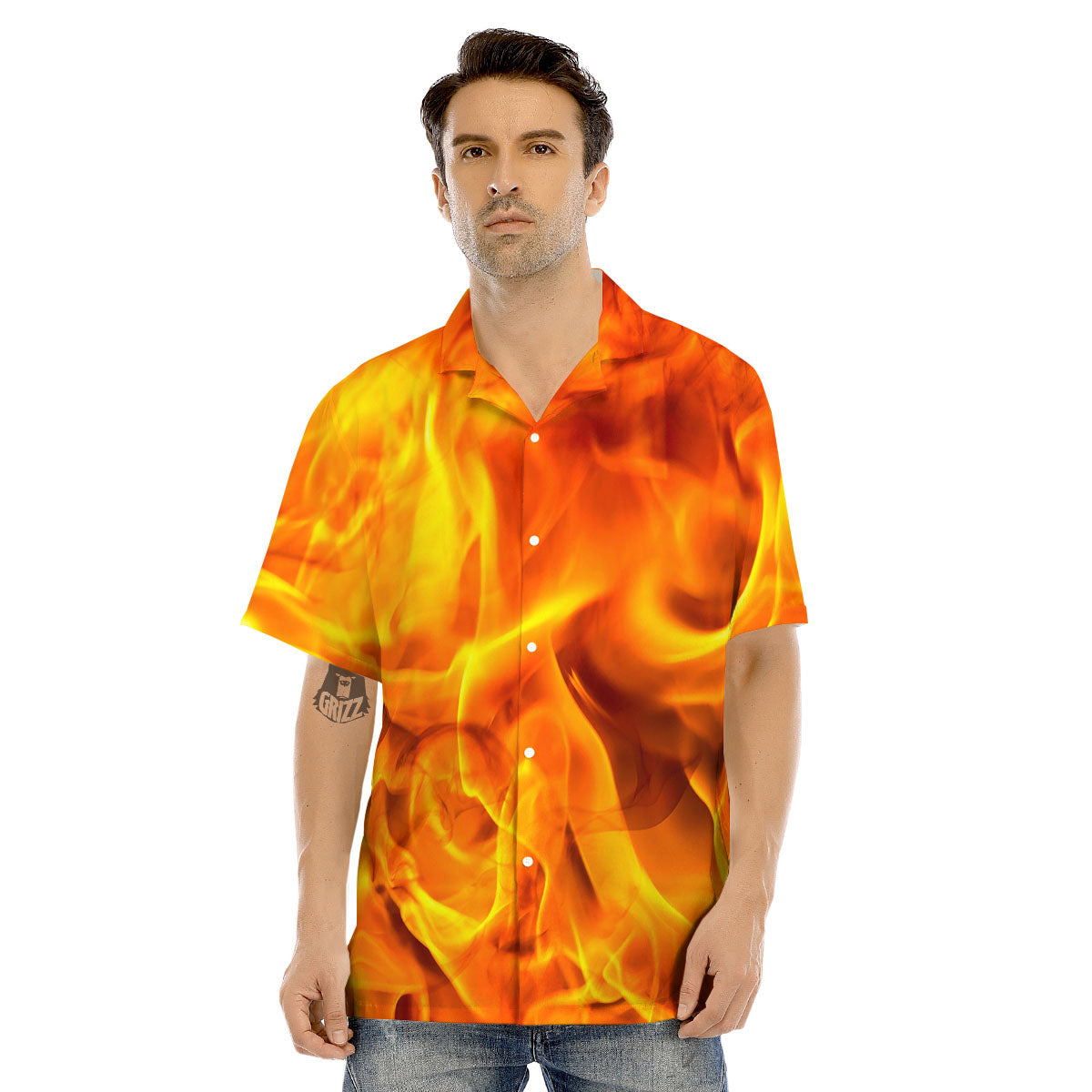 Burning Fire Flame Print Men's Hawaiian Shirt-grizzshop