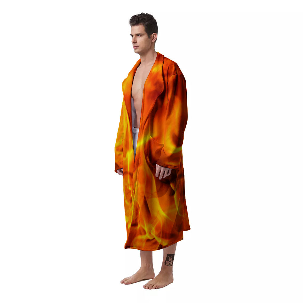 Burning Fire Flame Print Men's Robe-grizzshop