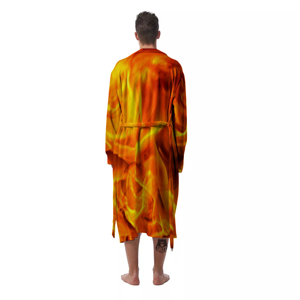Burning Fire Flame Print Men's Robe-grizzshop