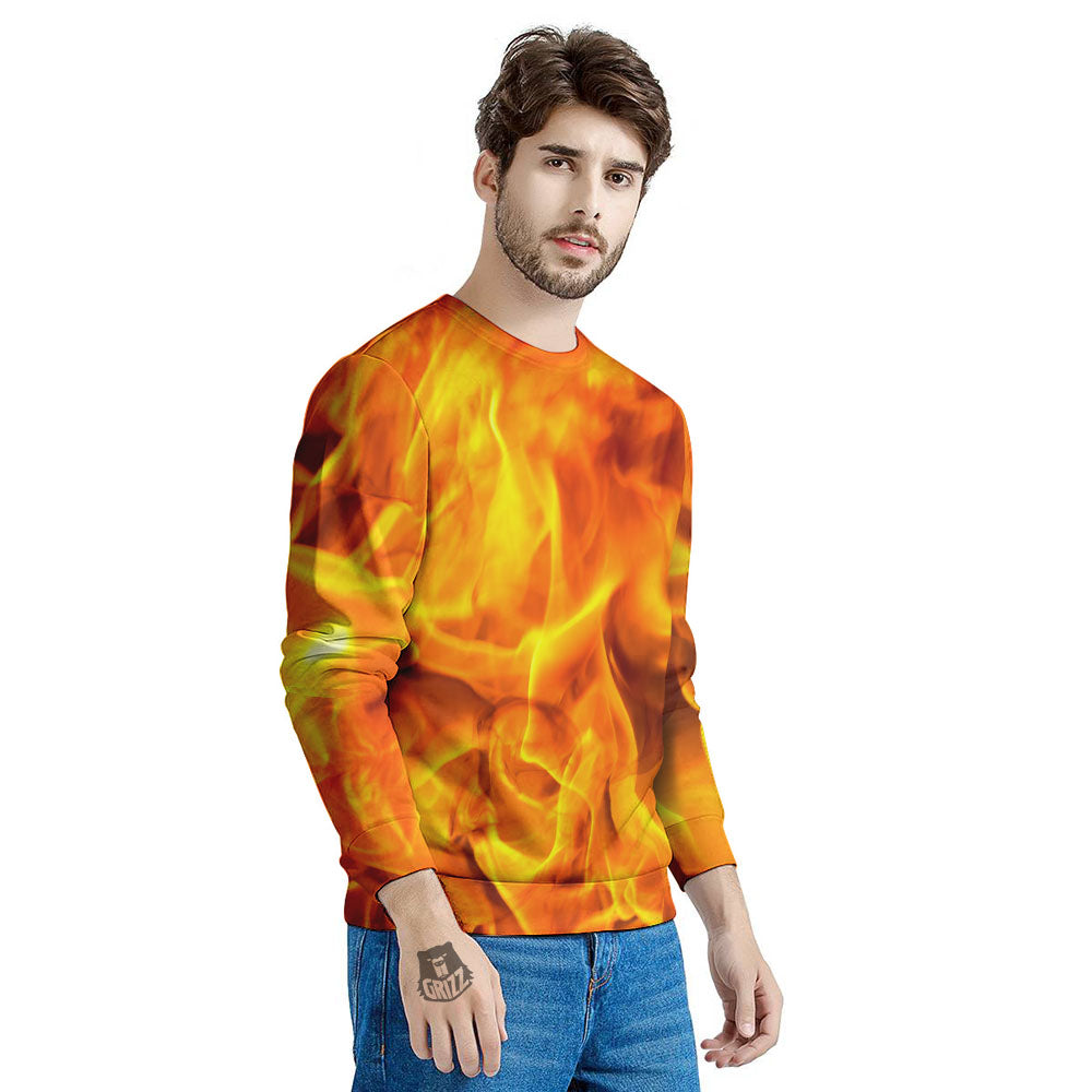 Burning Fire Flame Print Men's Sweatshirt-grizzshop
