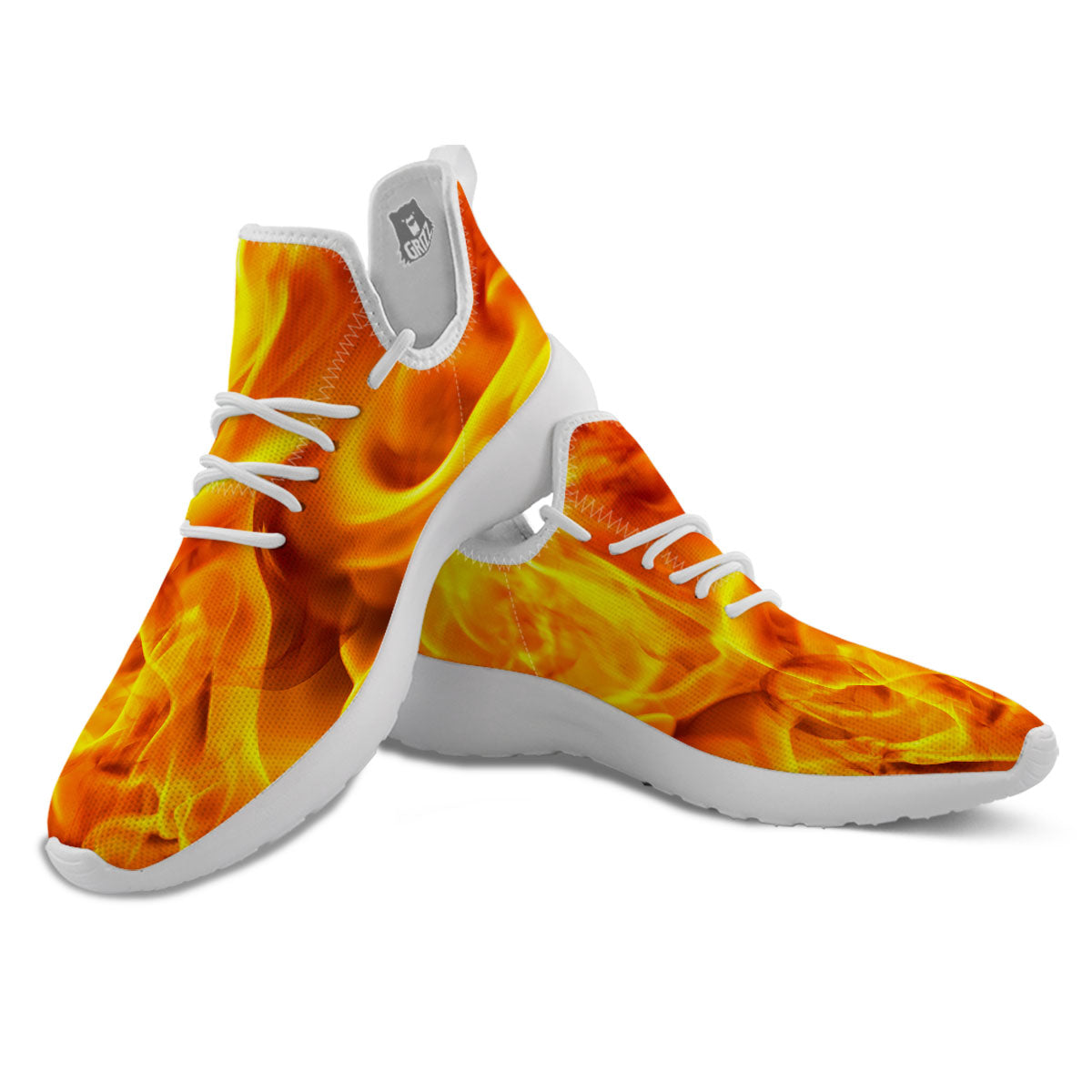 Burning Fire Flame Print White Athletic Shoes-grizzshop