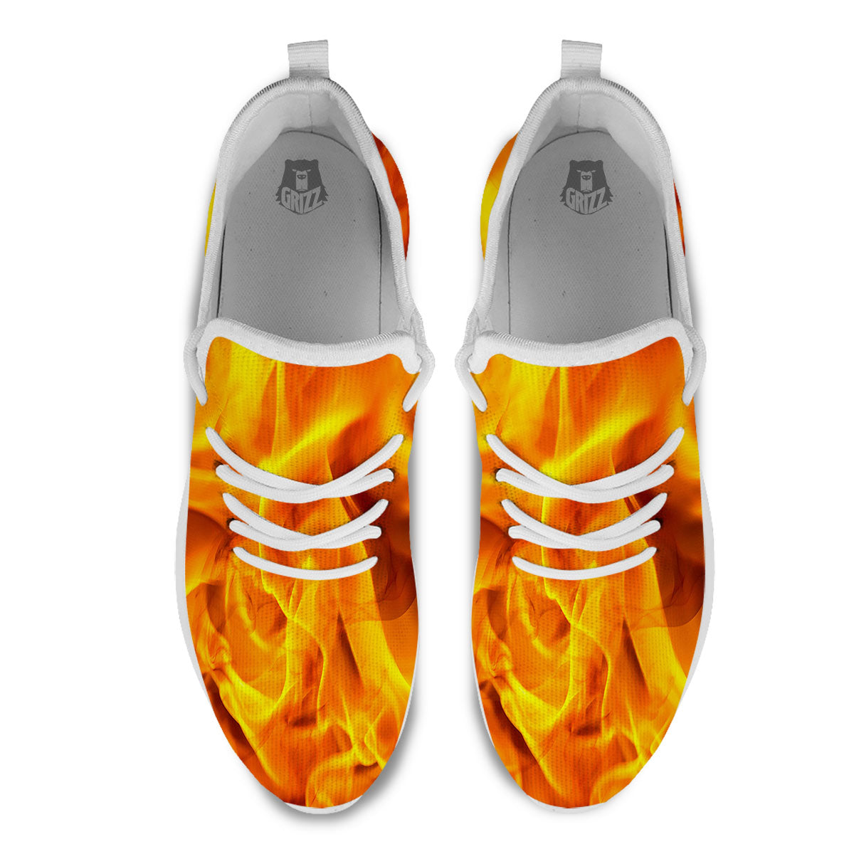 Burning Fire Flame Print White Athletic Shoes-grizzshop