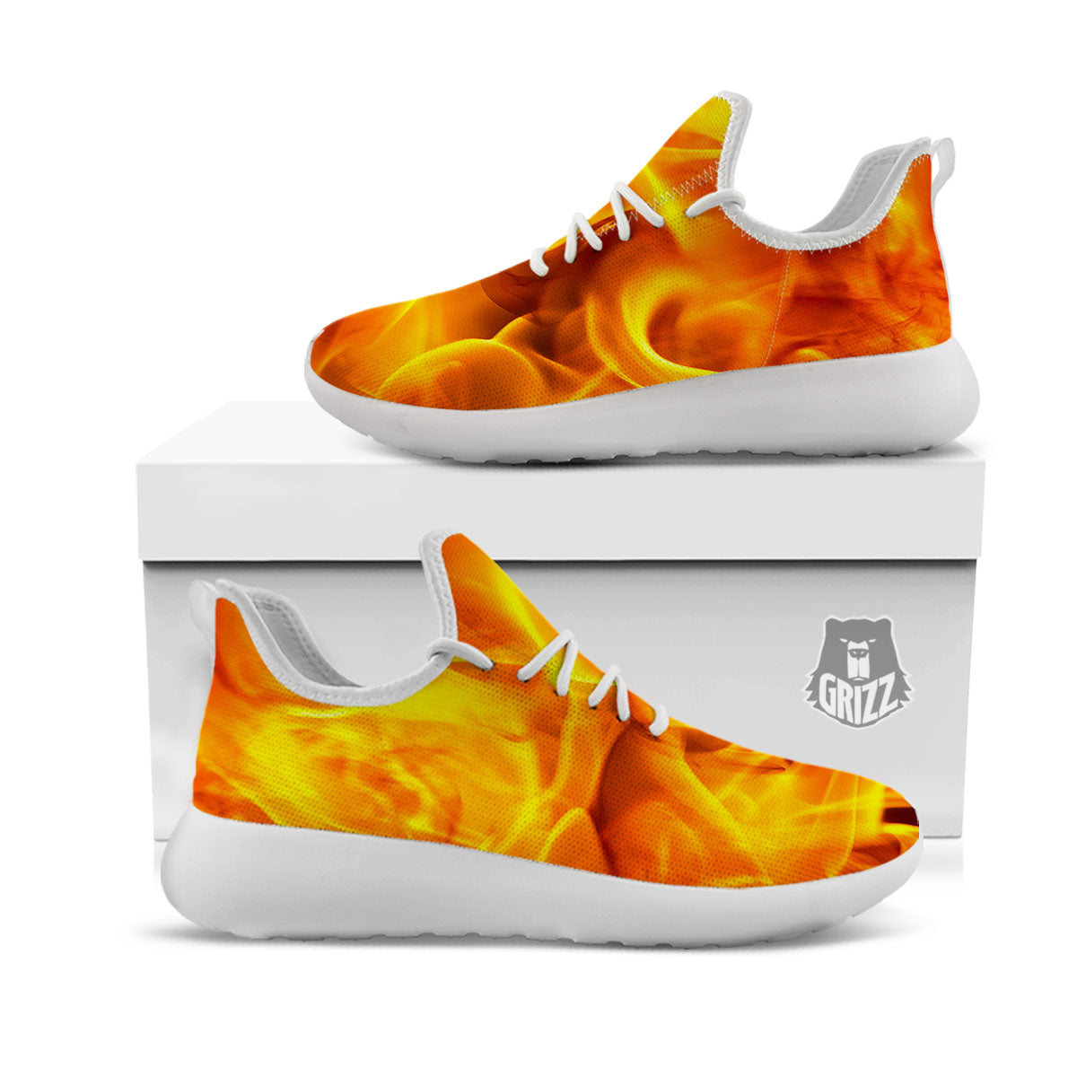 Burning Fire Flame Print White Athletic Shoes-grizzshop