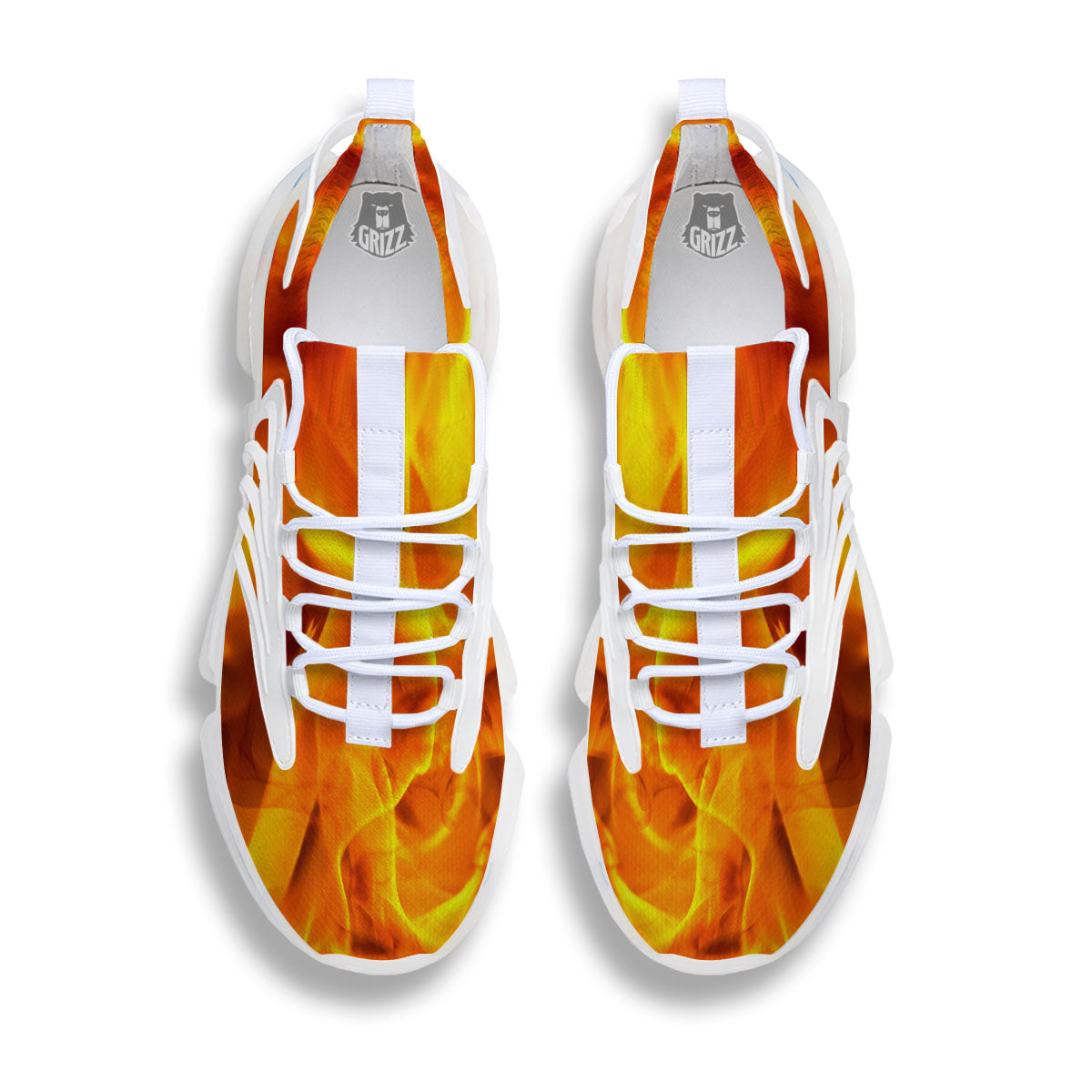 Burning Fire Flame Print White Gym Shoes-grizzshop