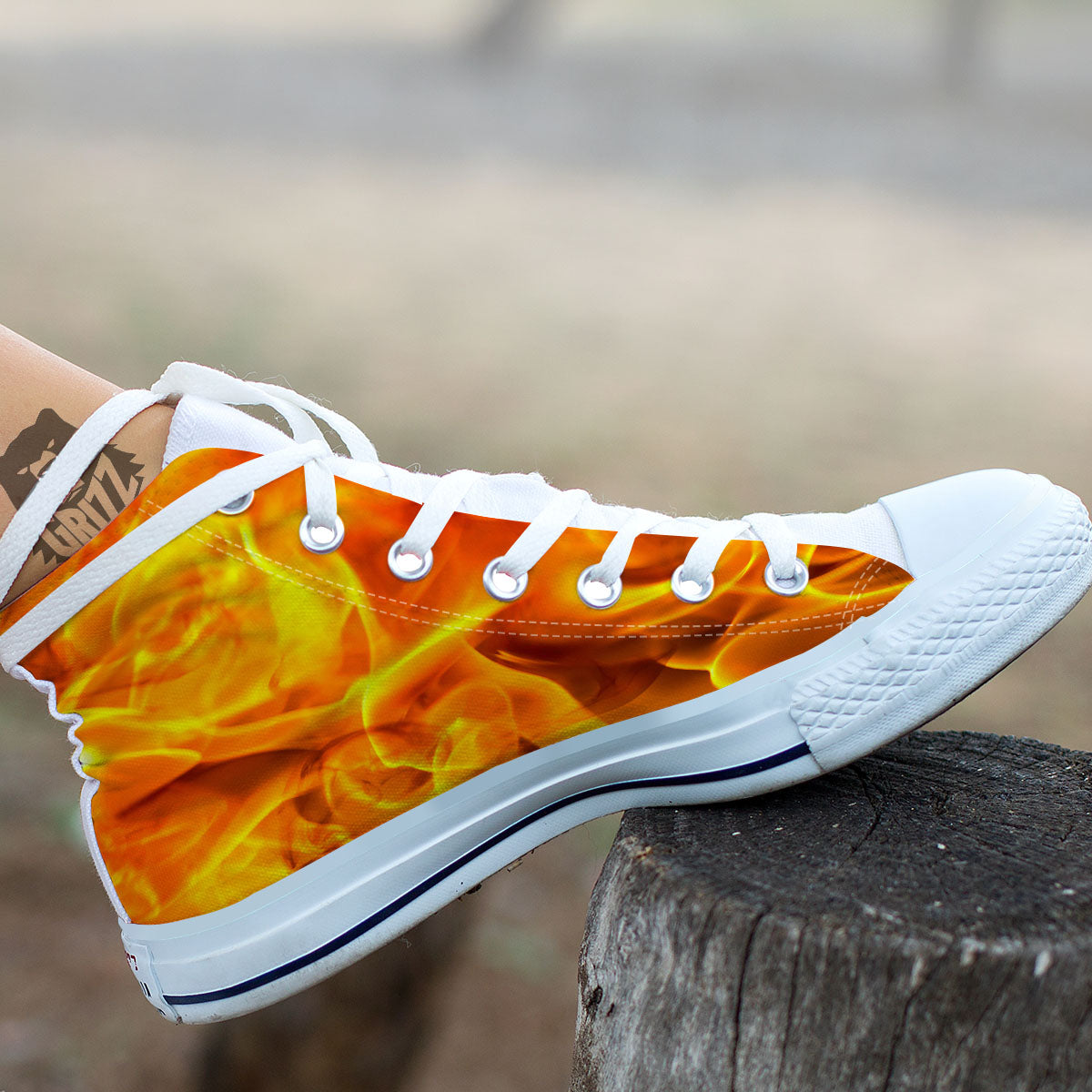 Burning Fire Flame Print White High Top Shoes-grizzshop