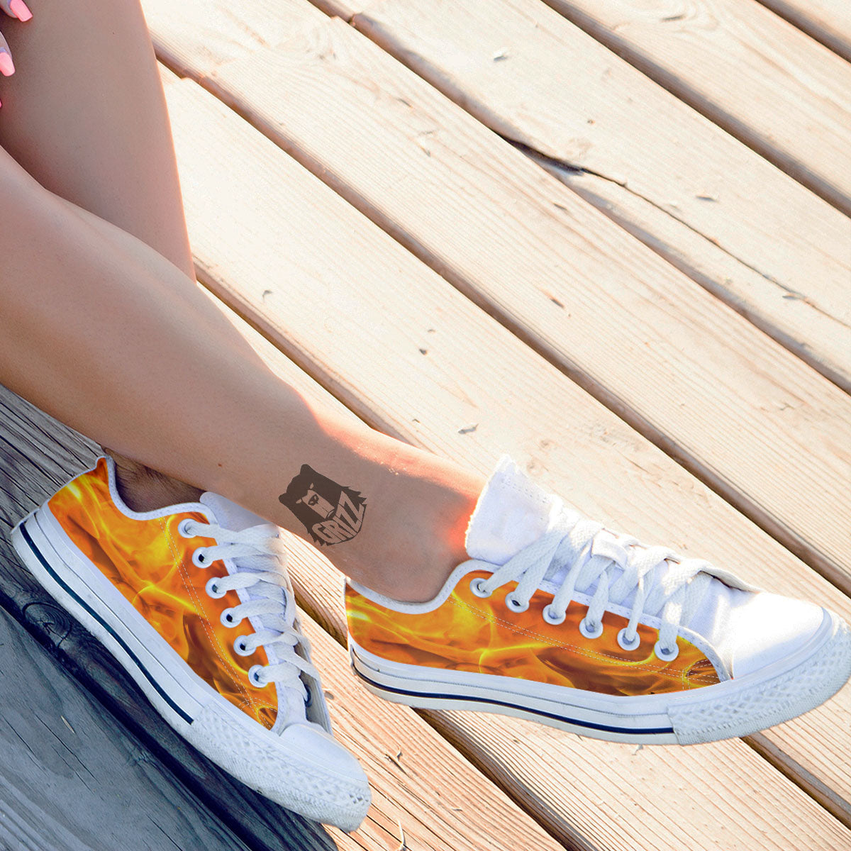 Burning Fire Flame Print White Low Top Shoes-grizzshop