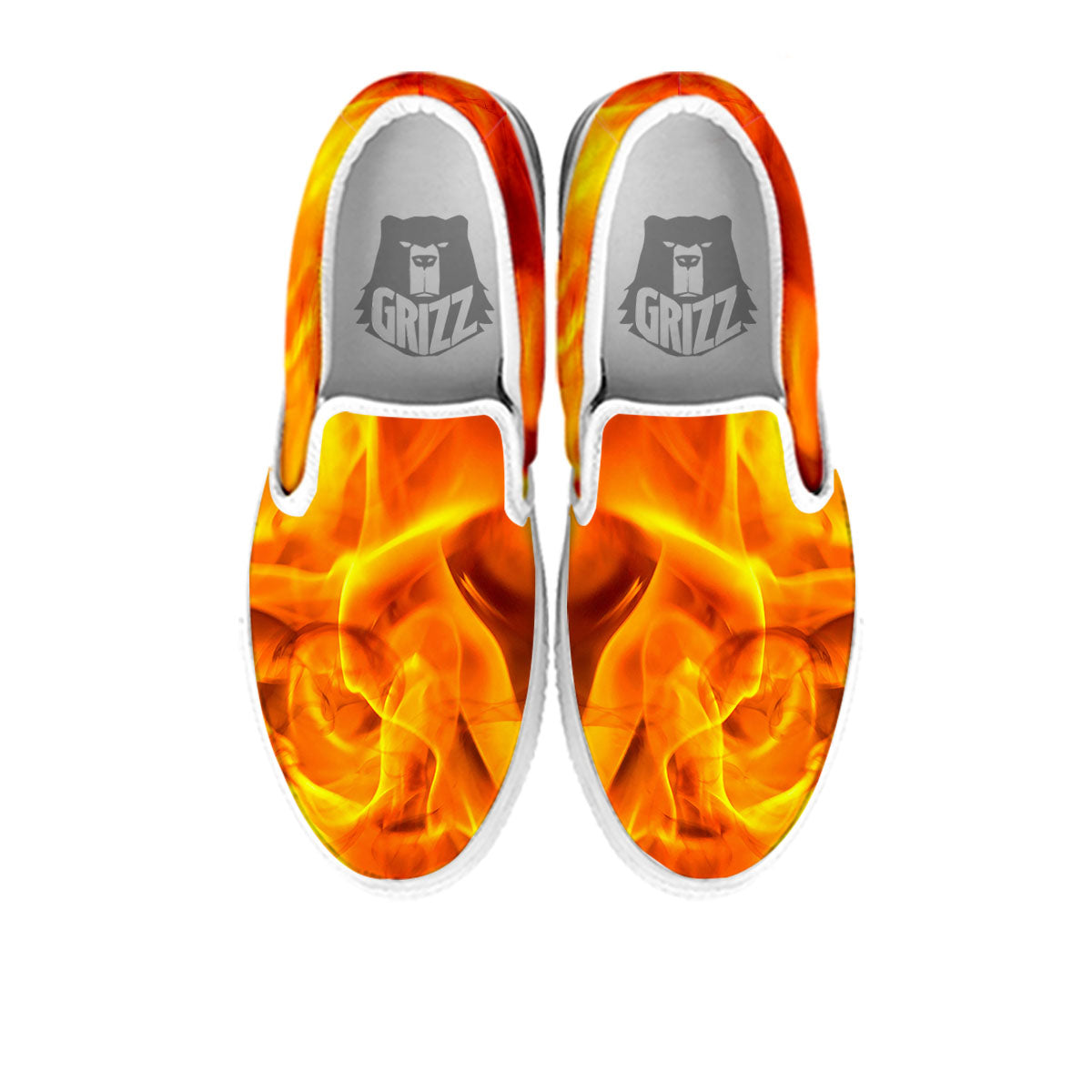 Burning Fire Flame Print White Slip On Shoes-grizzshop