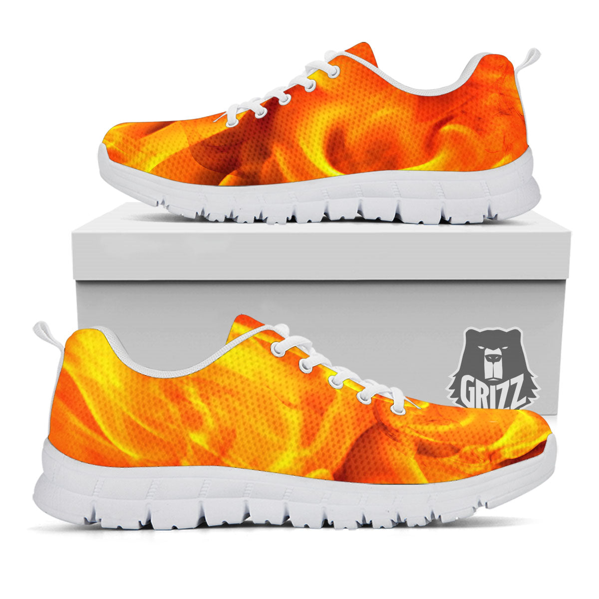 Burning Fire Flame Print White Sneaker-grizzshop