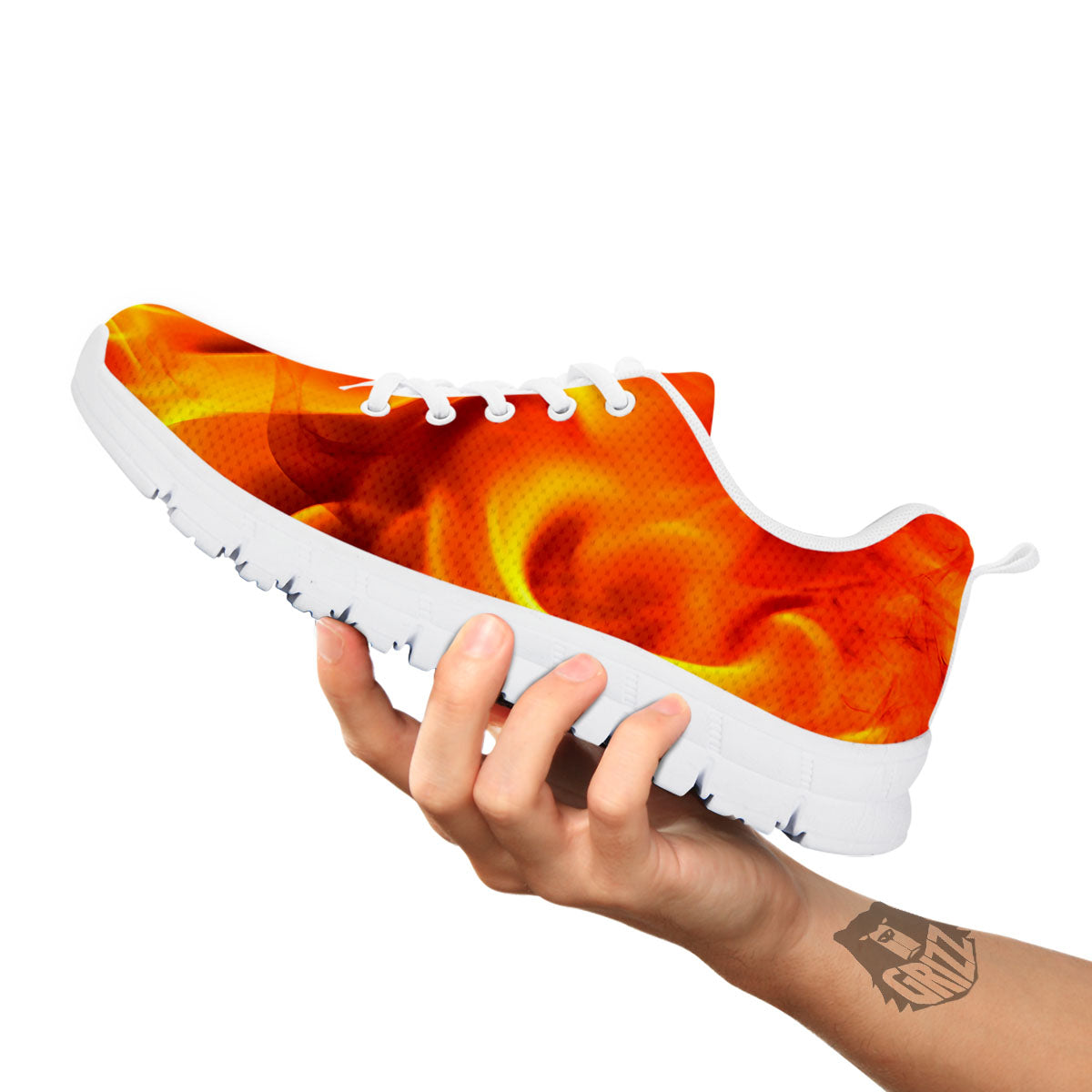 Burning Fire Flame Print White Sneaker-grizzshop