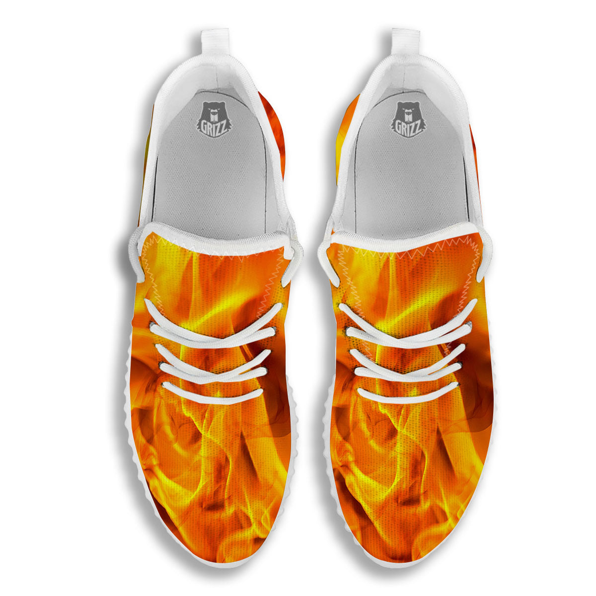 Burning Fire Flame Print White Walking Shoes-grizzshop