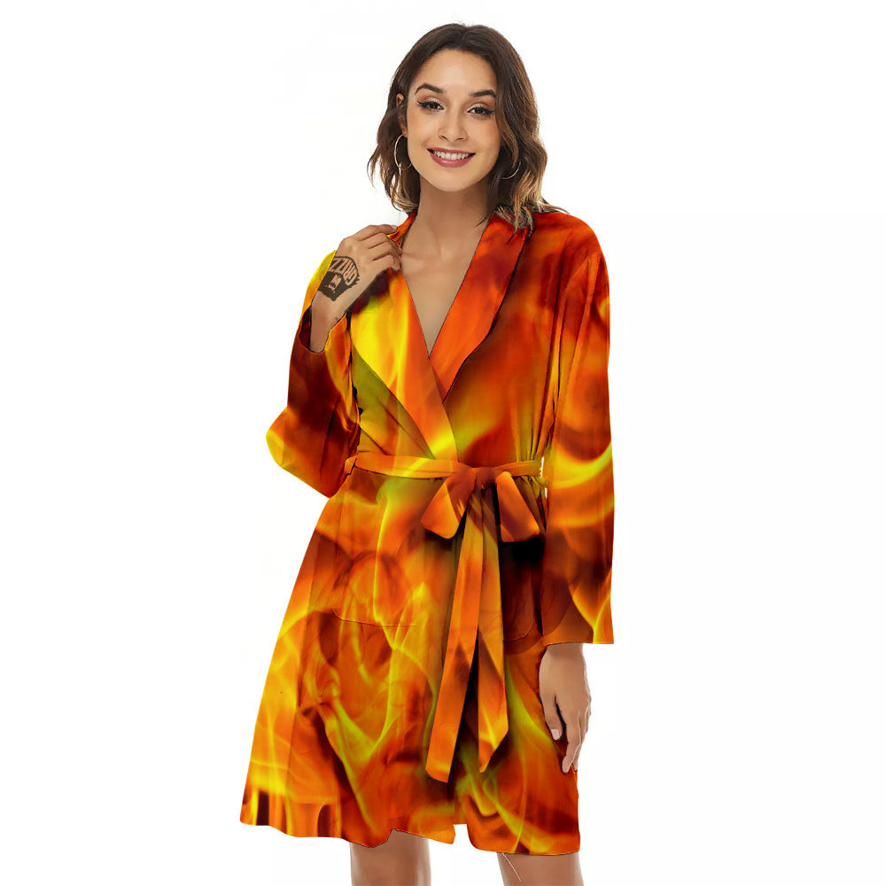 Burning Fire Flame Print Women's Robe-grizzshop