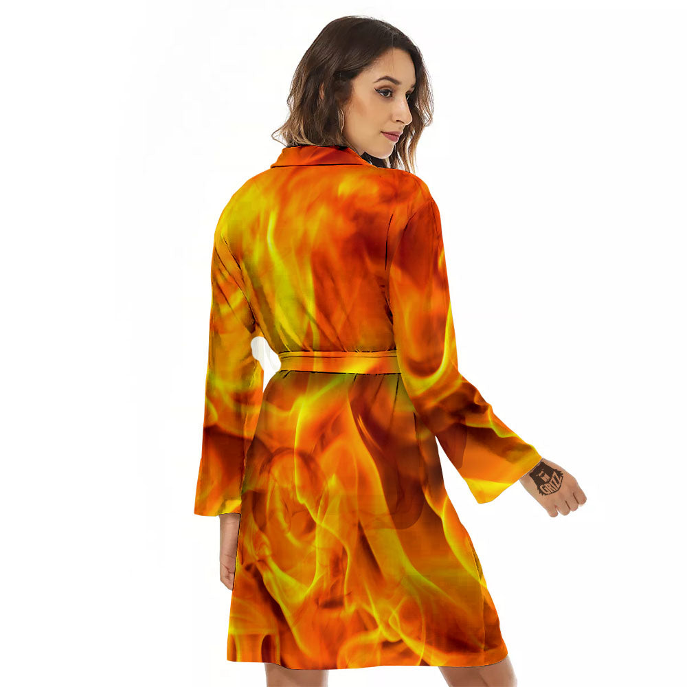Burning Fire Flame Print Women's Robe-grizzshop