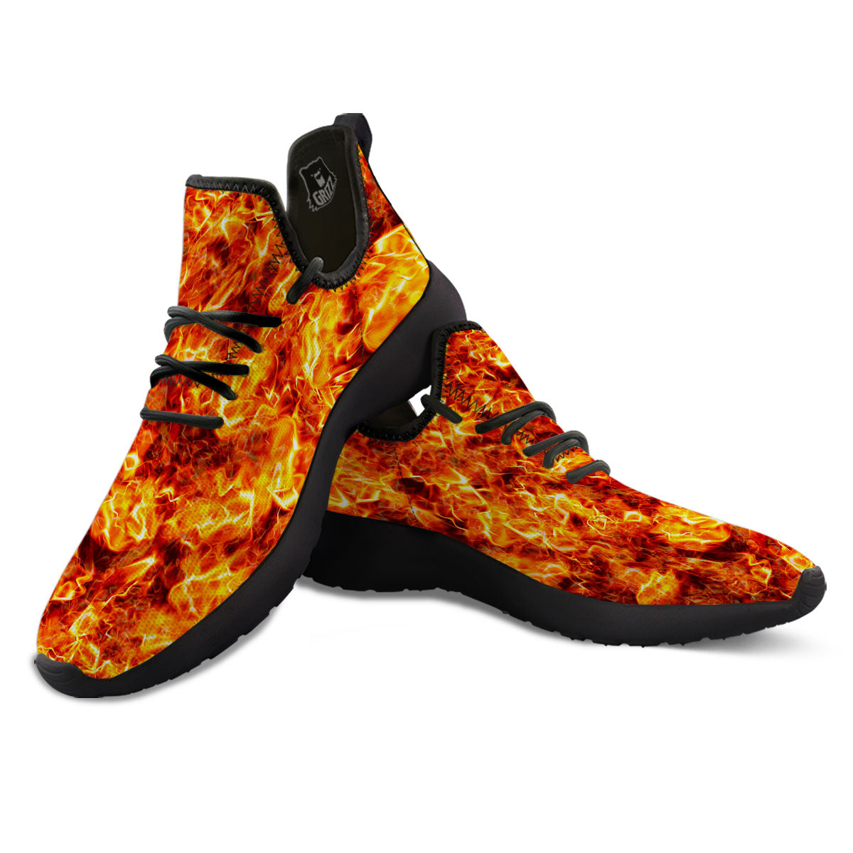 Burning Lava Print Black Athletic Shoes-grizzshop
