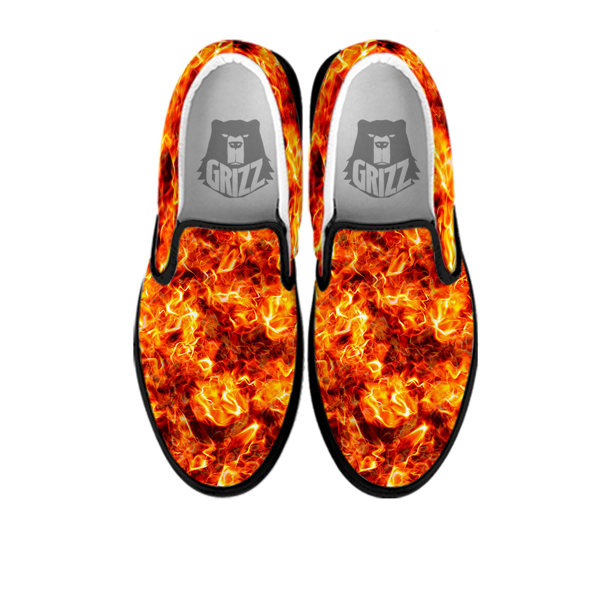 Burning Lava Print Black Slip On Shoes-grizzshop