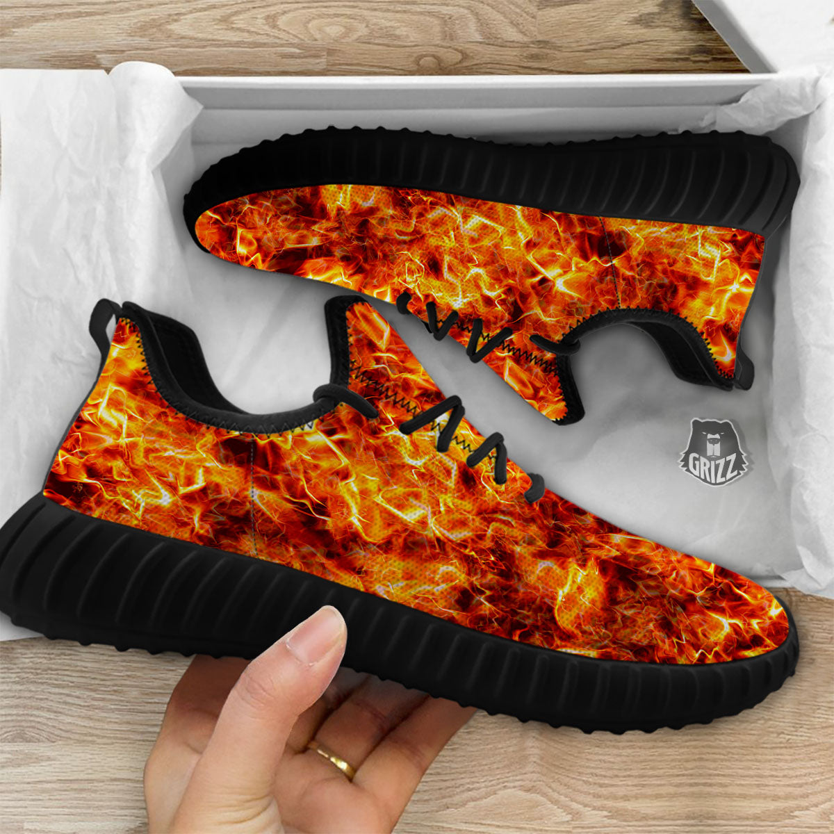 Burning Lava Print Black Walking Shoes-grizzshop