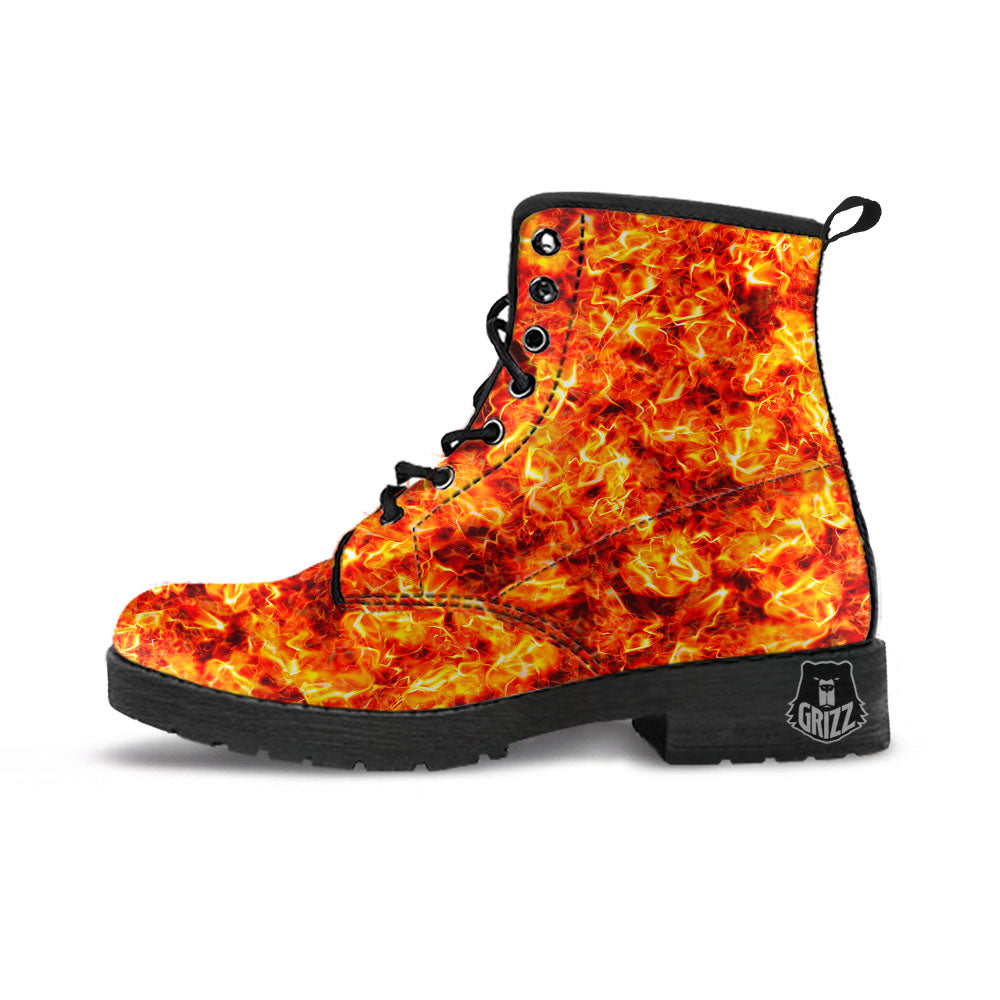 Burning Lava Print Leather Boots-grizzshop