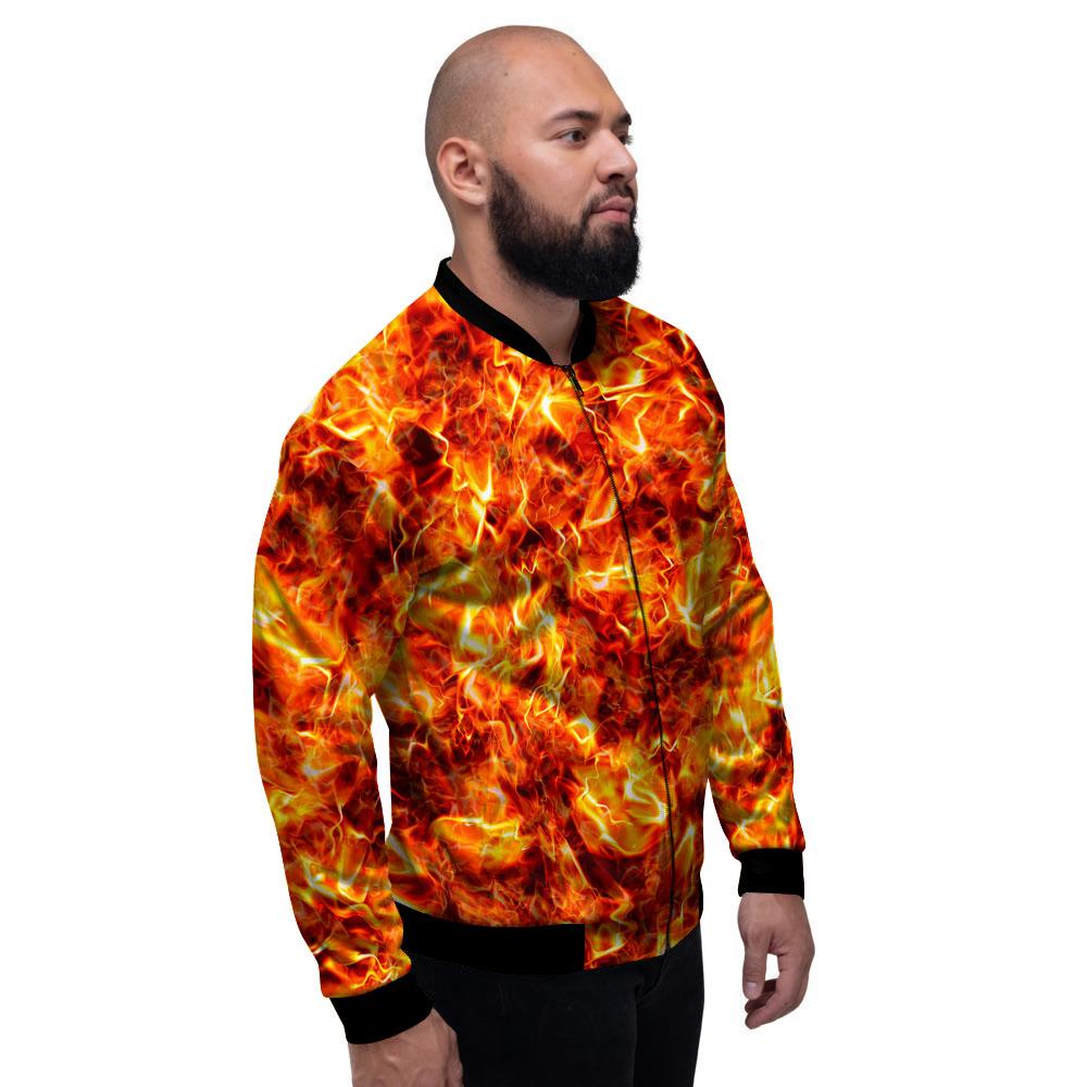Burning Lava Print Men's Bomber Jacket-grizzshop