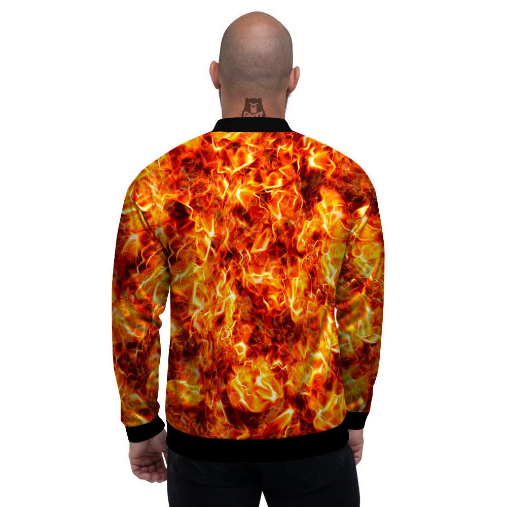 Burning Lava Print Men's Bomber Jacket-grizzshop