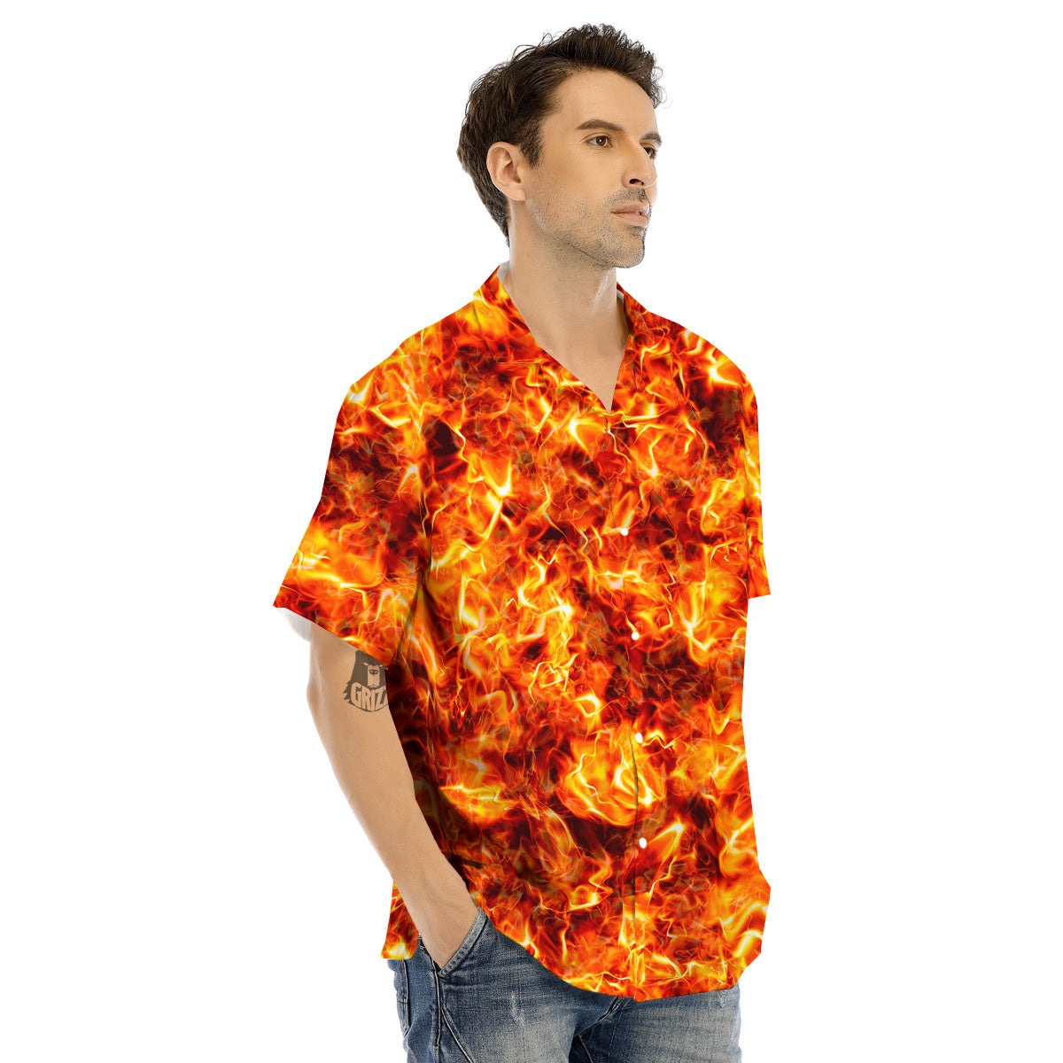 Burning Lava Print Men's Hawaiian Shirt-grizzshop