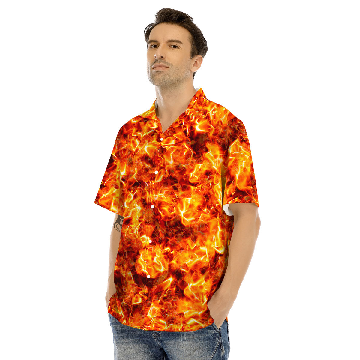 Burning Lava Print Men's Hawaiian Shirt-grizzshop