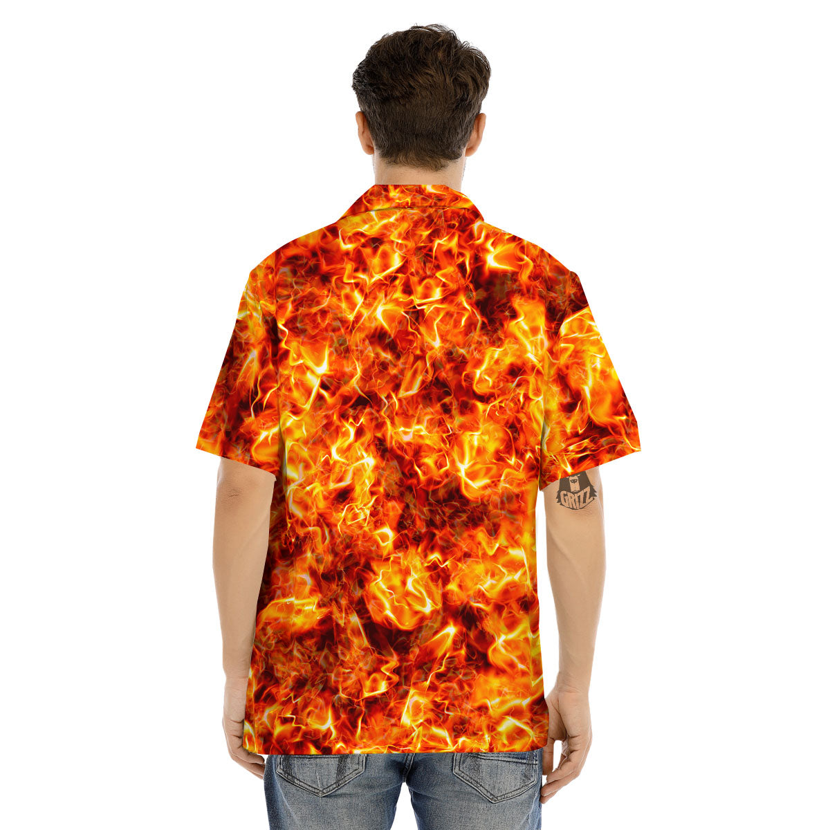 Burning Lava Print Men's Hawaiian Shirt-grizzshop