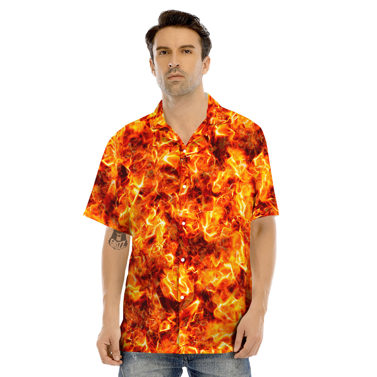 Burning Lava Print Men's Hawaiian Shirt-grizzshop