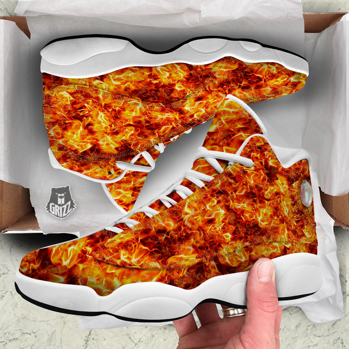 Burning Lava Print White Basketball Shoes-grizzshop