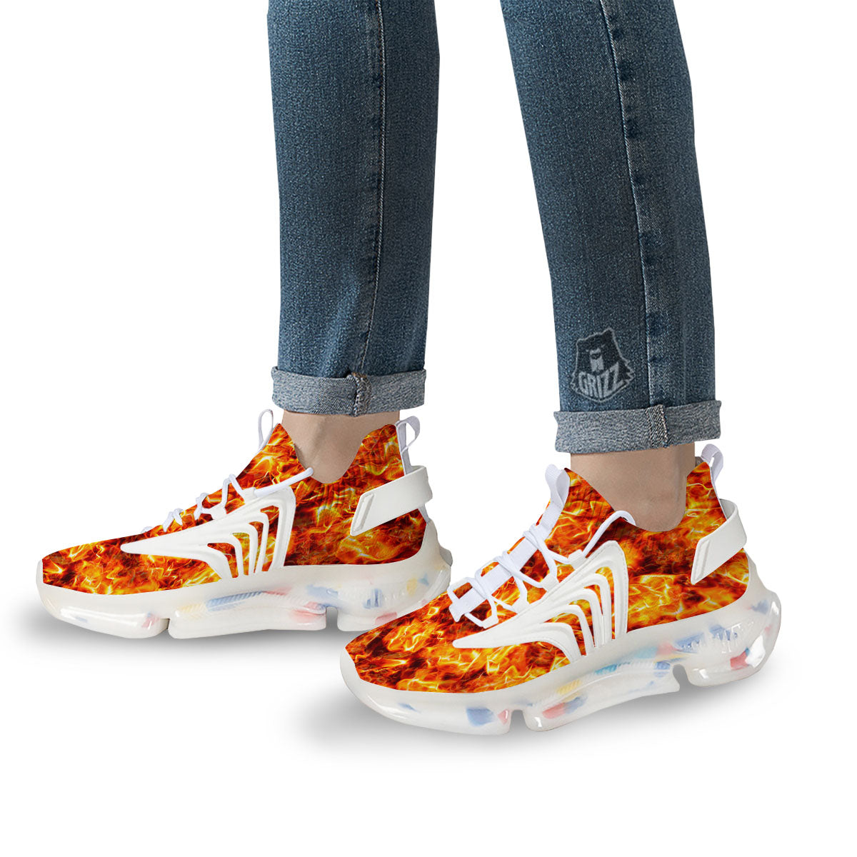Burning Lava Print White Gym Shoes-grizzshop