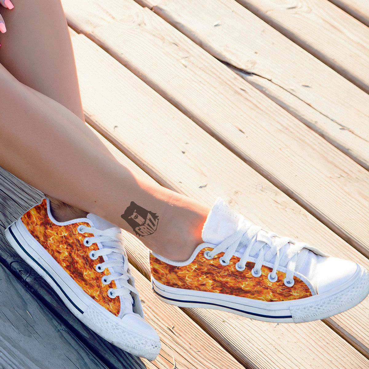 Burning Lava Print White Low Top Shoes-grizzshop
