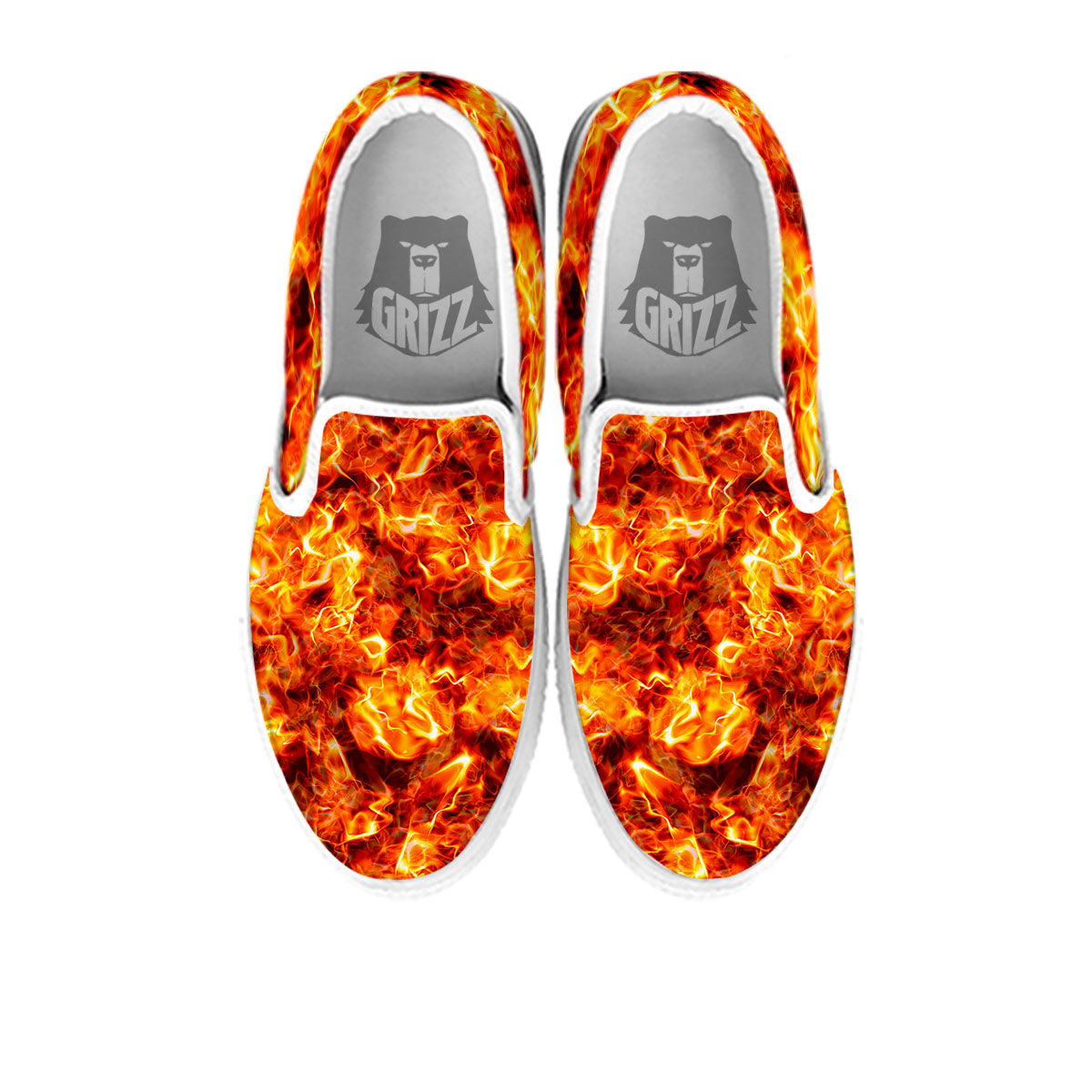 Burning Lava Print White Slip On Shoes-grizzshop