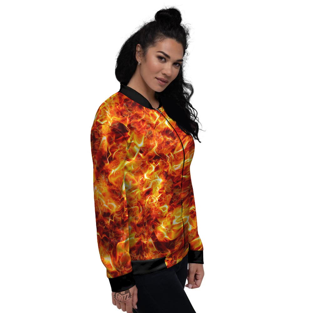 Burning Lava Print Women's Bomber Jacket-grizzshop