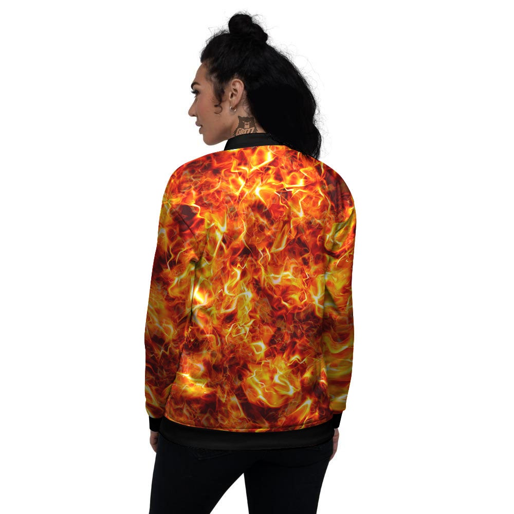 Burning Lava Print Women's Bomber Jacket-grizzshop