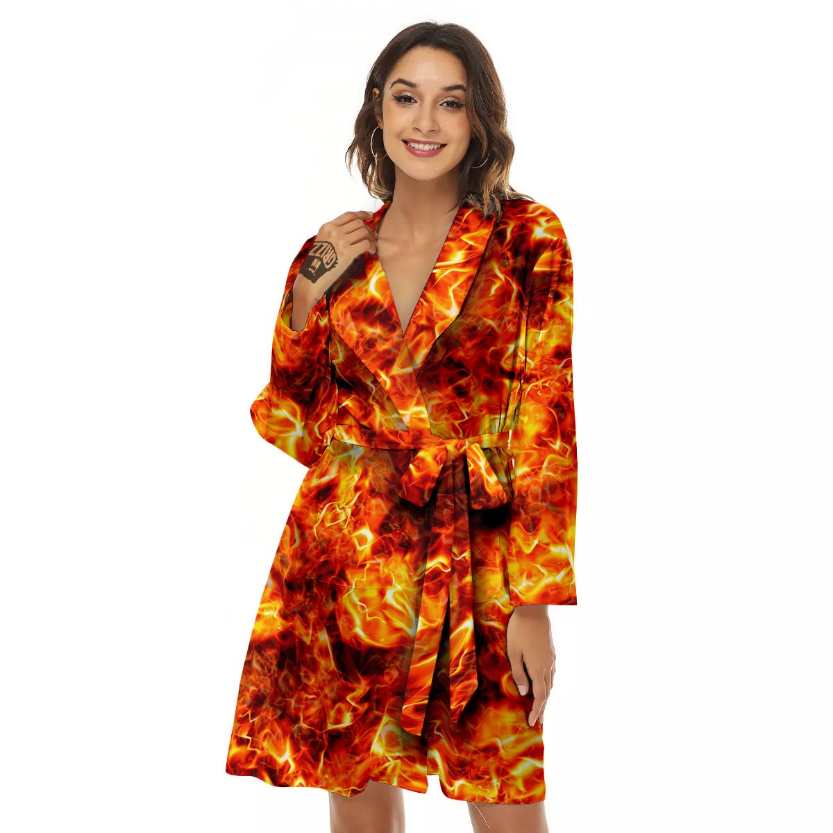 Burning Lava Print Women's Robe-grizzshop