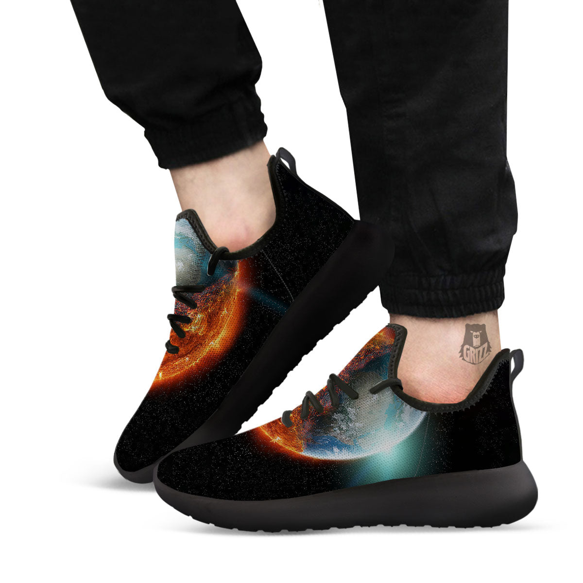 Burning Planet Print Black Athletic Shoes-grizzshop