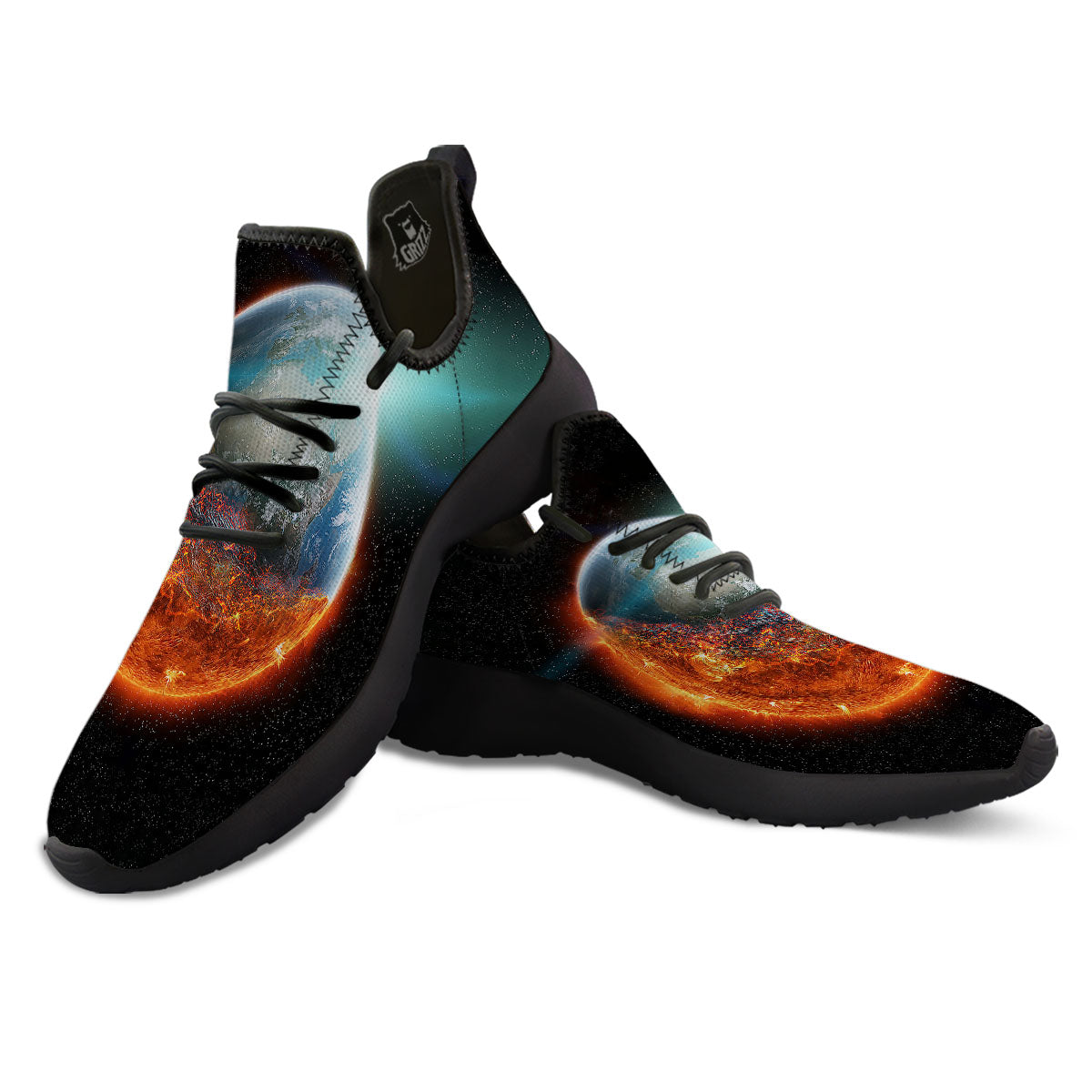 Burning Planet Print Black Athletic Shoes-grizzshop