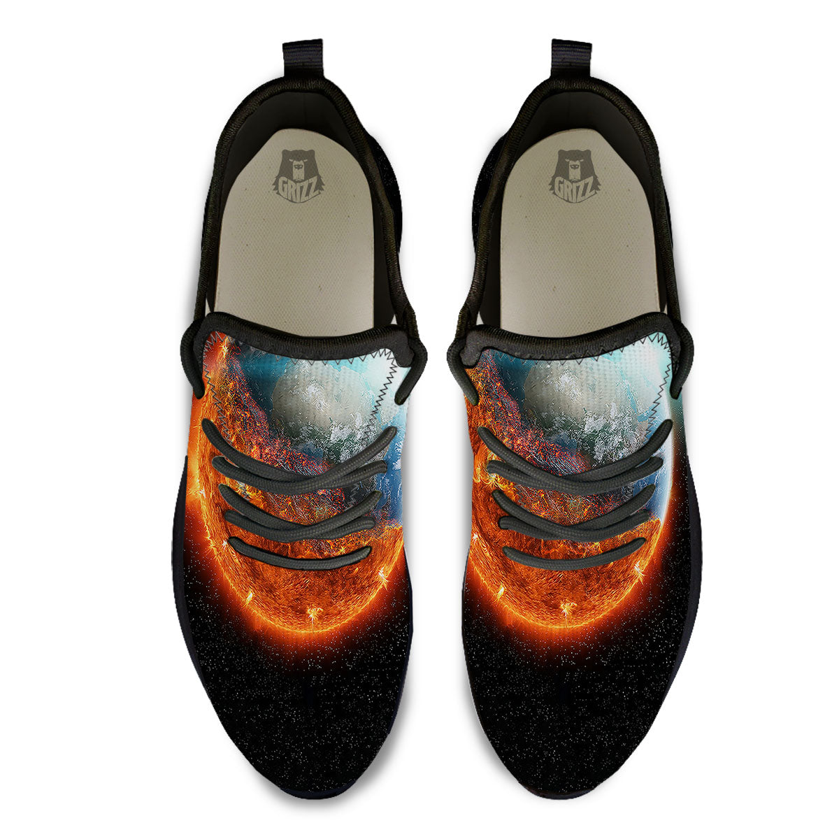 Burning Planet Print Black Athletic Shoes-grizzshop
