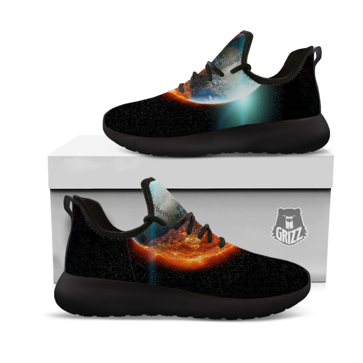 Burning Planet Print Black Athletic Shoes-grizzshop