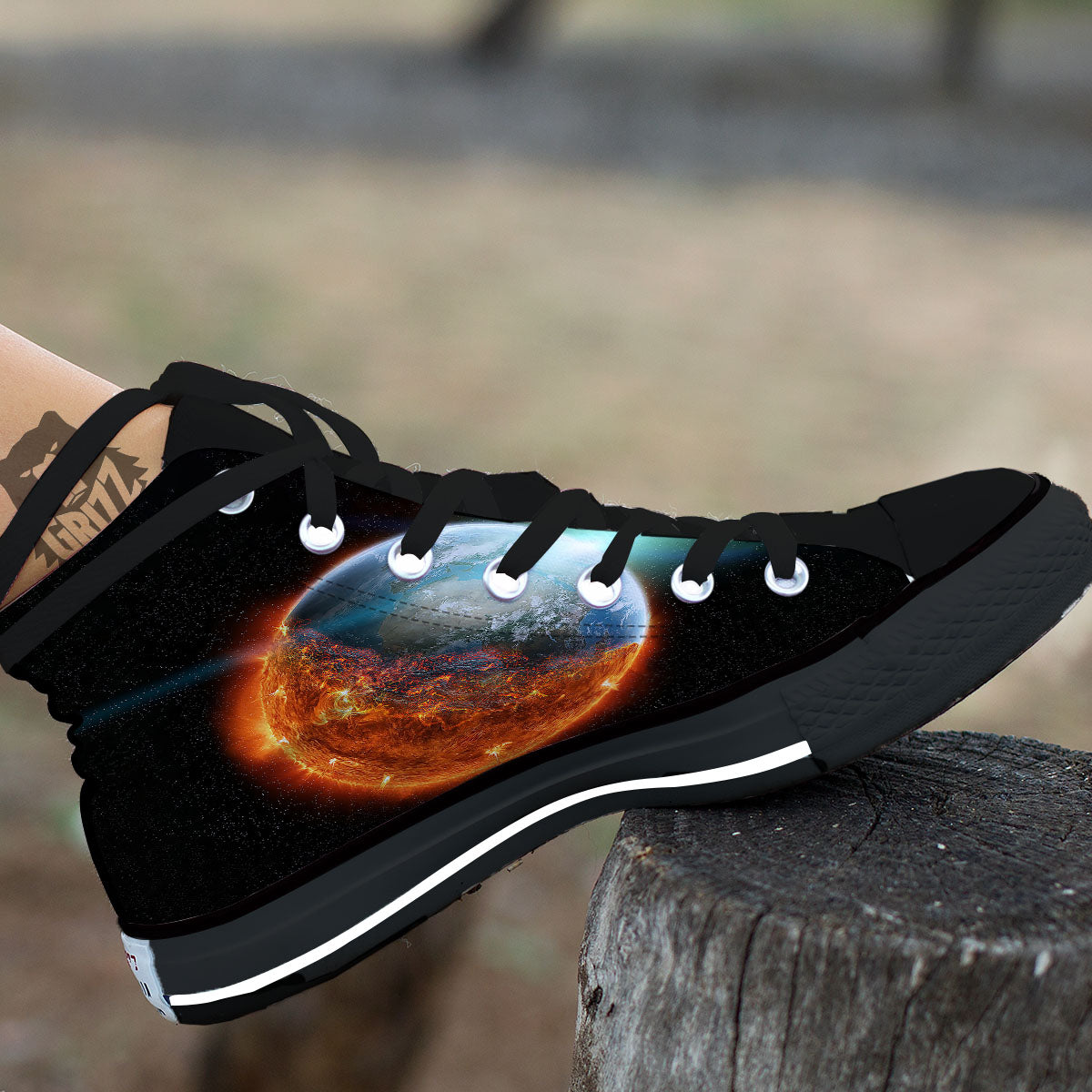 Burning Planet Print Black High Top Shoes-grizzshop