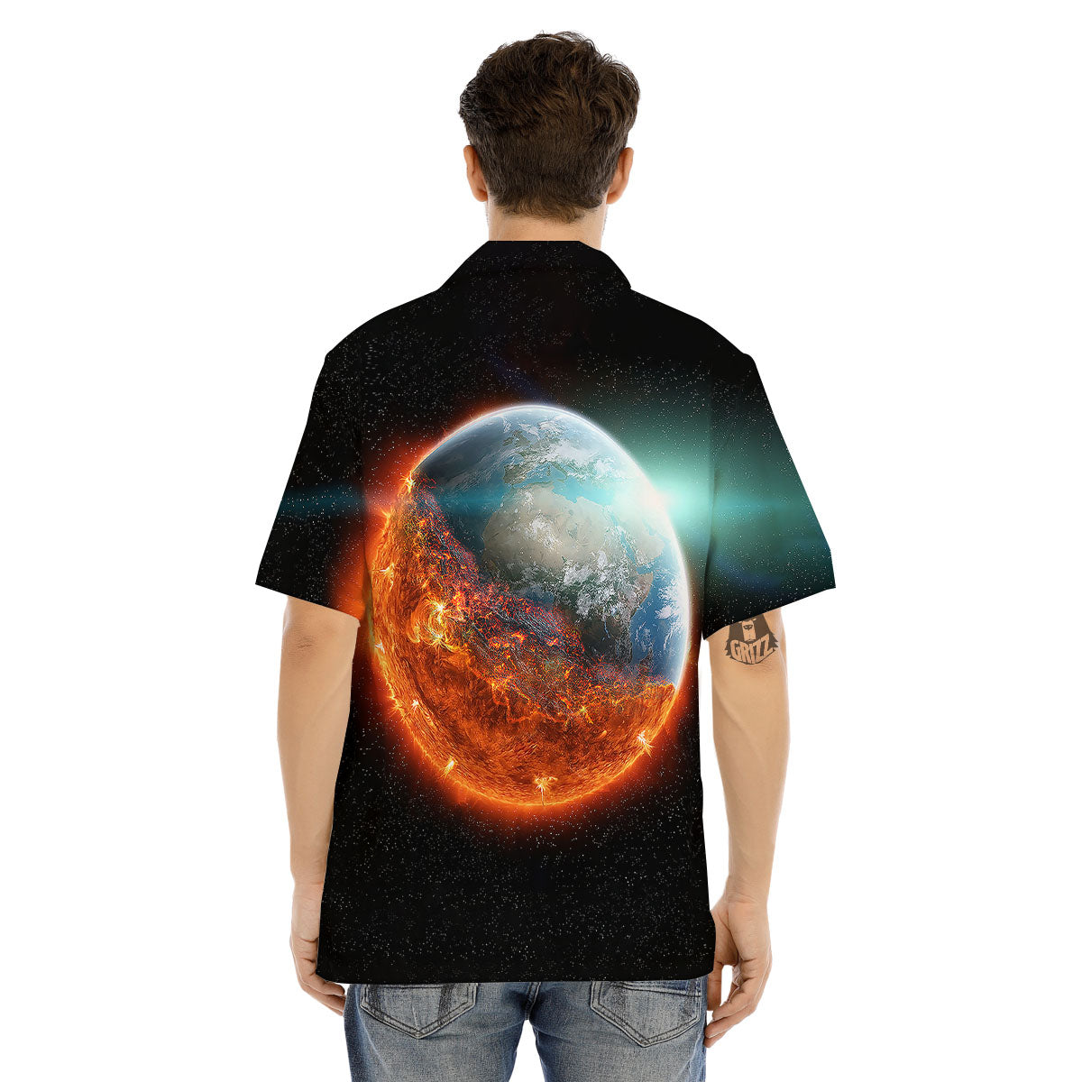 Burning Planet Print Men's Hawaiian Shirt-grizzshop