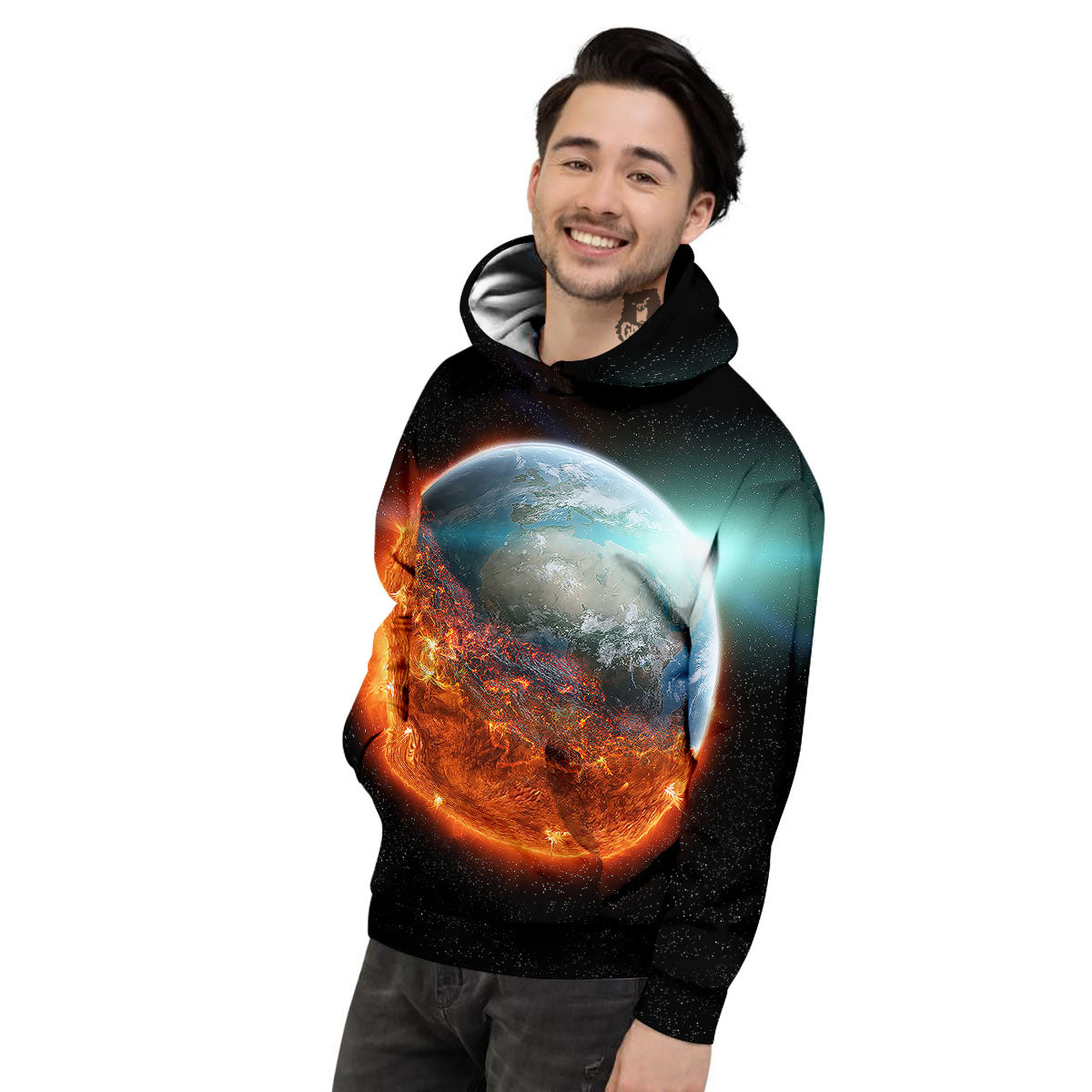 Burning Planet Print Men's Hoodie-grizzshop