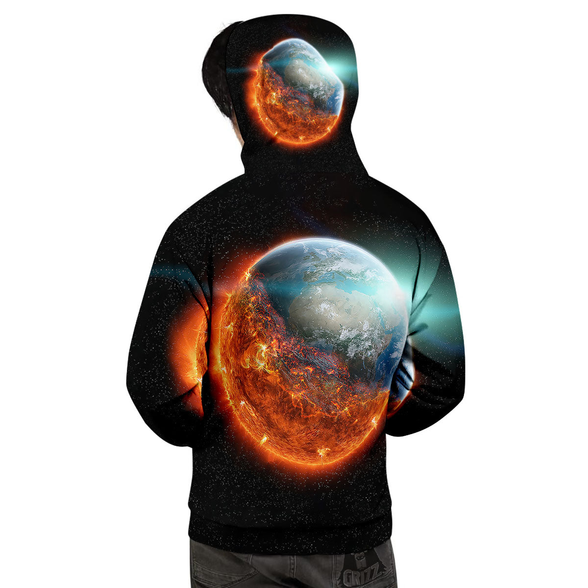 Burning Planet Print Men's Hoodie-grizzshop
