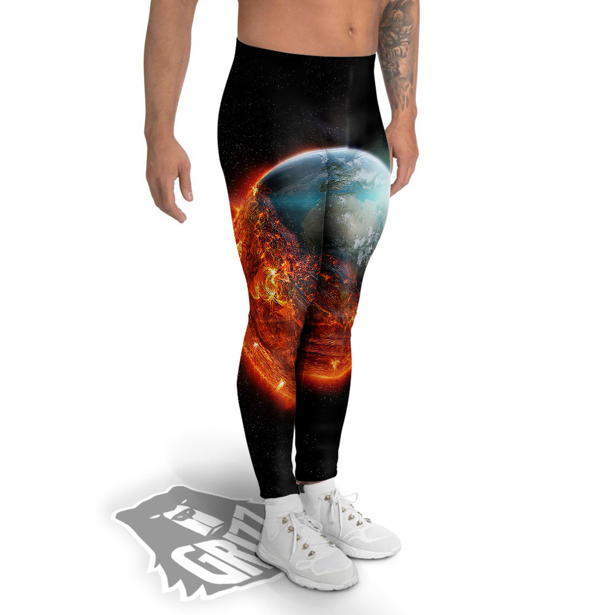 Burning Planet Print Men's Leggings-grizzshop