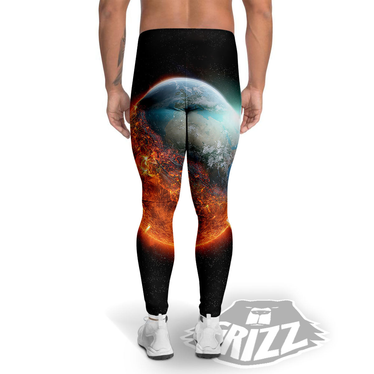Burning Planet Print Men's Leggings-grizzshop