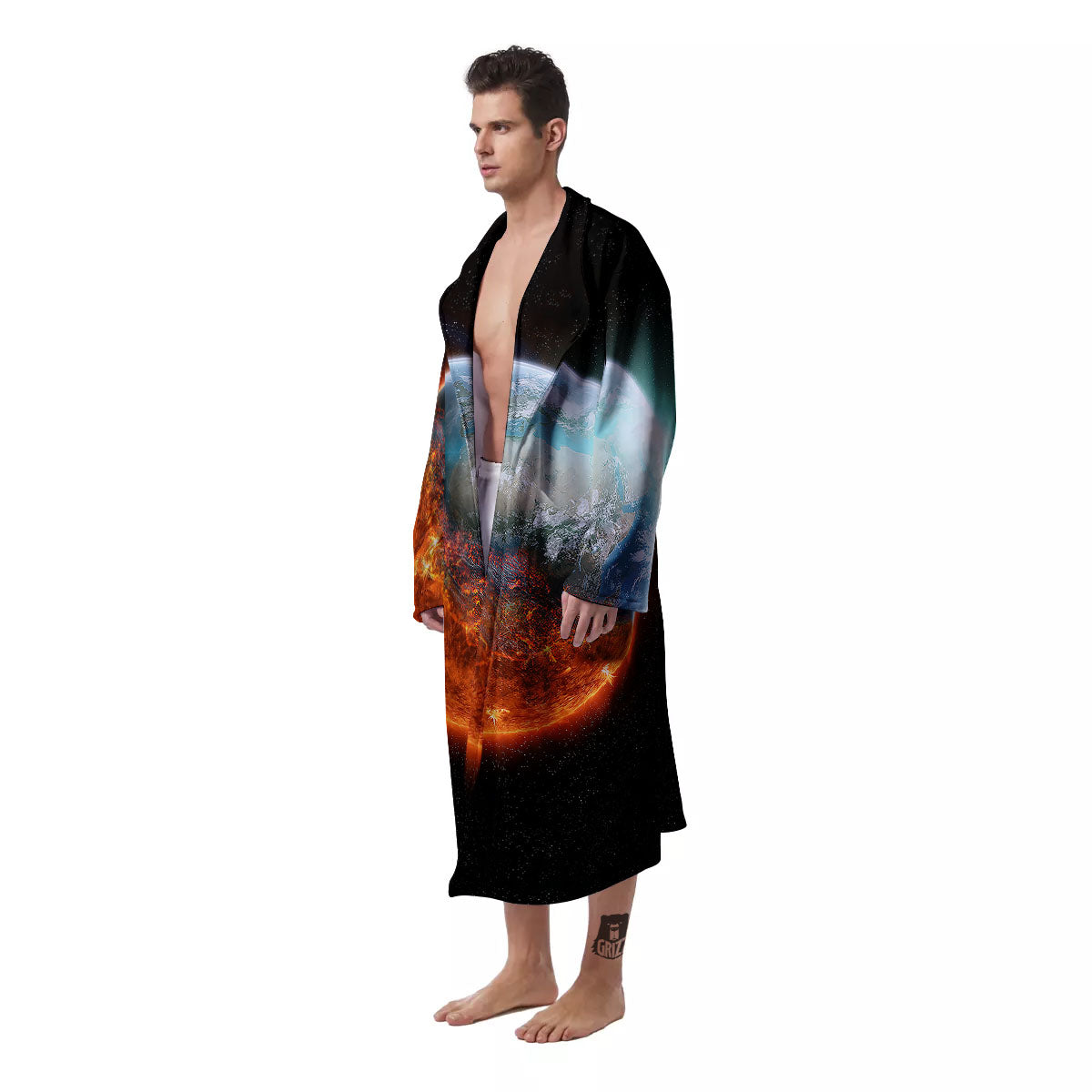 Burning Planet Print Men's Robe-grizzshop