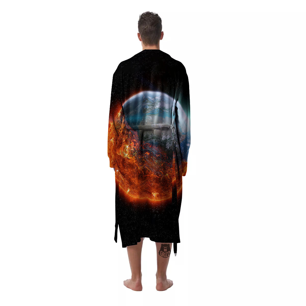 Burning Planet Print Men's Robe-grizzshop