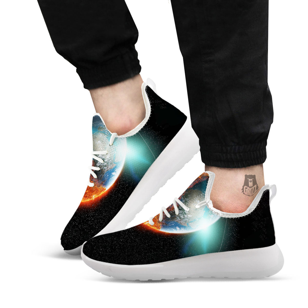 Burning Planet Print White Athletic Shoes-grizzshop