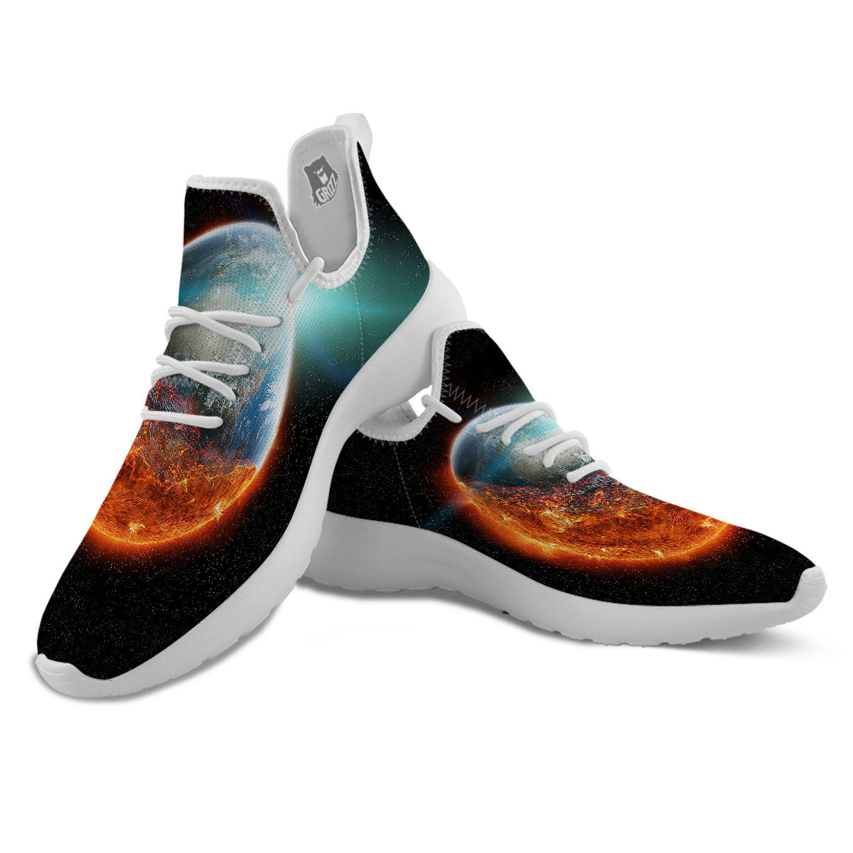 Burning Planet Print White Athletic Shoes-grizzshop