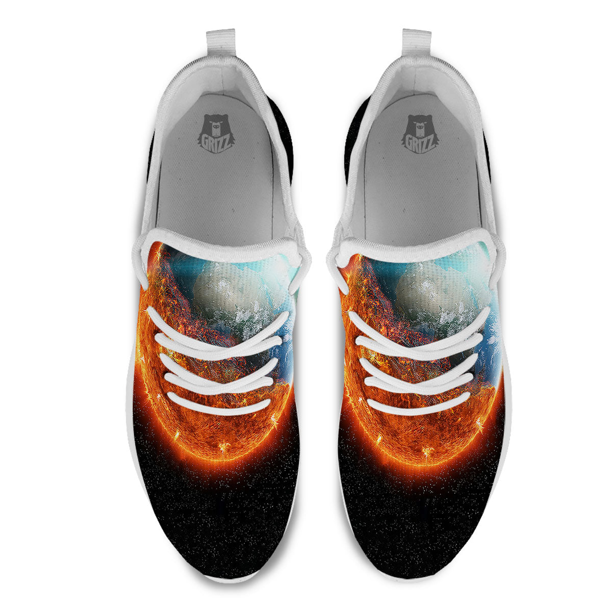 Burning Planet Print White Athletic Shoes-grizzshop